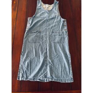 Serengeti Petite Large Denim Overall Shift Dress 100% Cotton Side Slit Midi